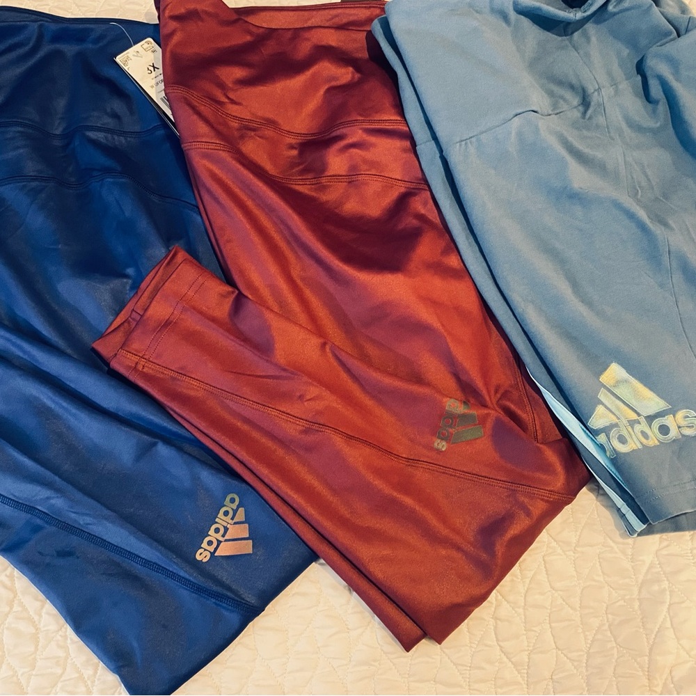 Adidas Blue and Red Leggings Performance Pants